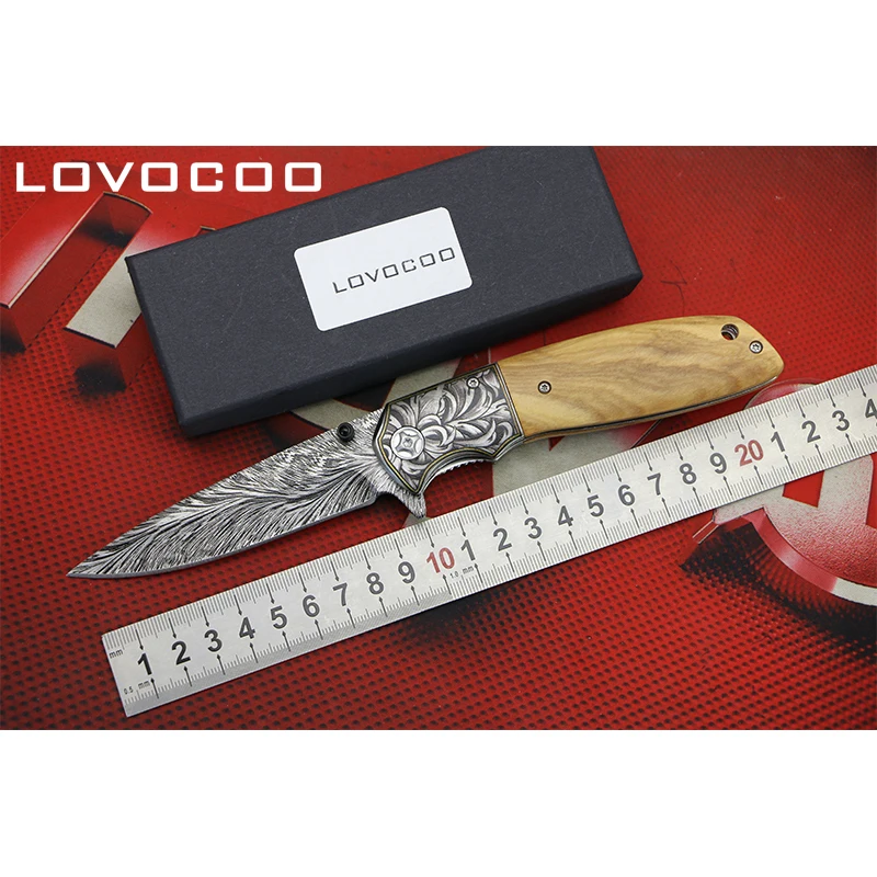 Складной нож LOVOCOO CM77 лезвие 9cr18mov стальные + деревянные ручки для кемпинга охоты