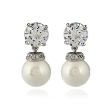 Sweet Style Cultivation Pearl Earrings Paved Austrian CZ Zircon Rhinestone Copper Stud Earrings For Women Statement Fine Jewelry