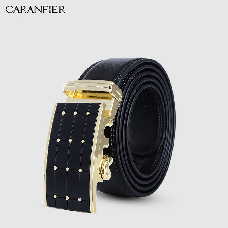 

CARANFIER Designer Mens Belts Genuine Cow Leather Men Belt Luxury Automatic Buckle Waist Strap Business Male Belts High Quality