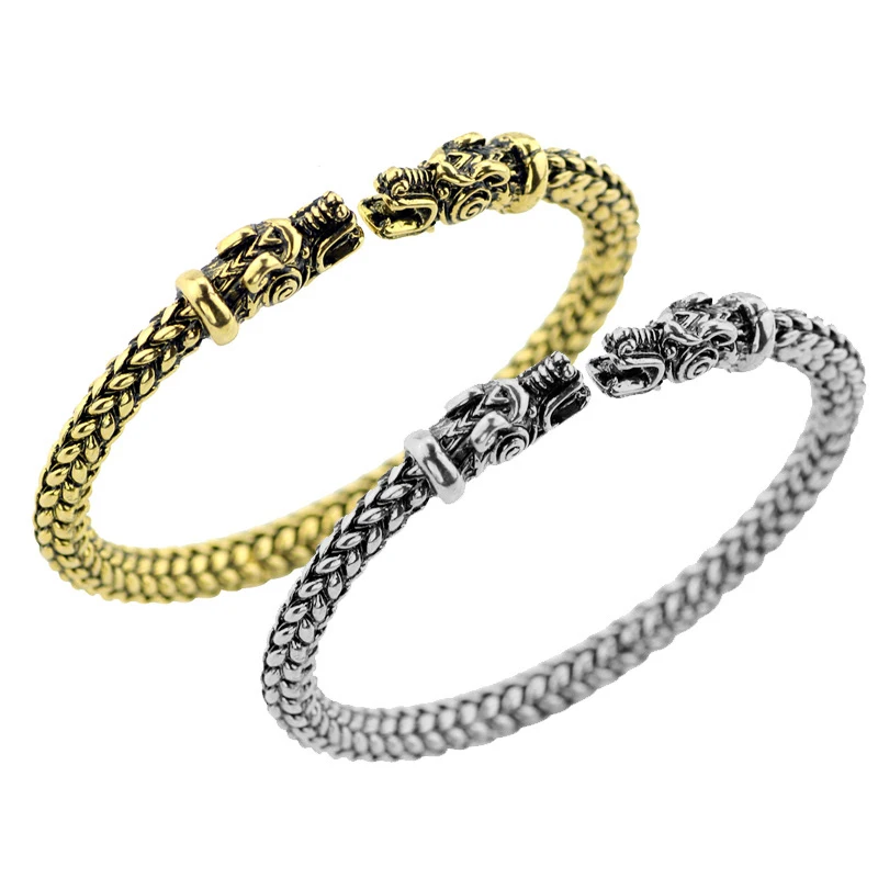 Vintage Punk Teen Wolf Head Open Bangle For Men Viking Cuff Fashion Man Wristband Bracelet Stainless Steel Indian Jewelry | Украшения и