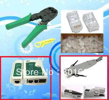 

network Cable Tester RJ45 RJ12 CAT5 CAT5e 10/100BaseT+ Punch Tool+Crimp Tool