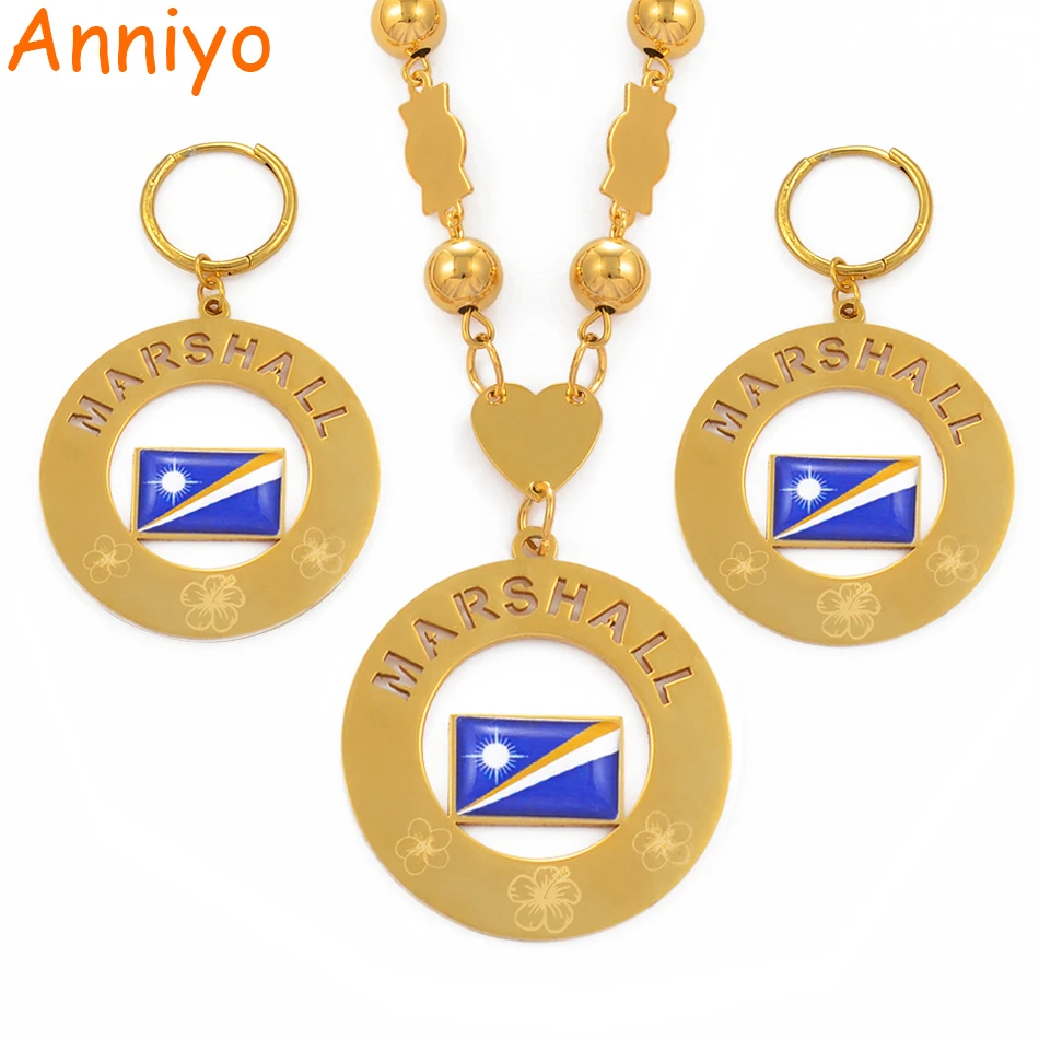 

Anniyo Marshall Flag Beads Necklaces & Big Earrings W/Spring Ring Jeweller set Marshall Islands Jewelry for Womens Gift #097321P