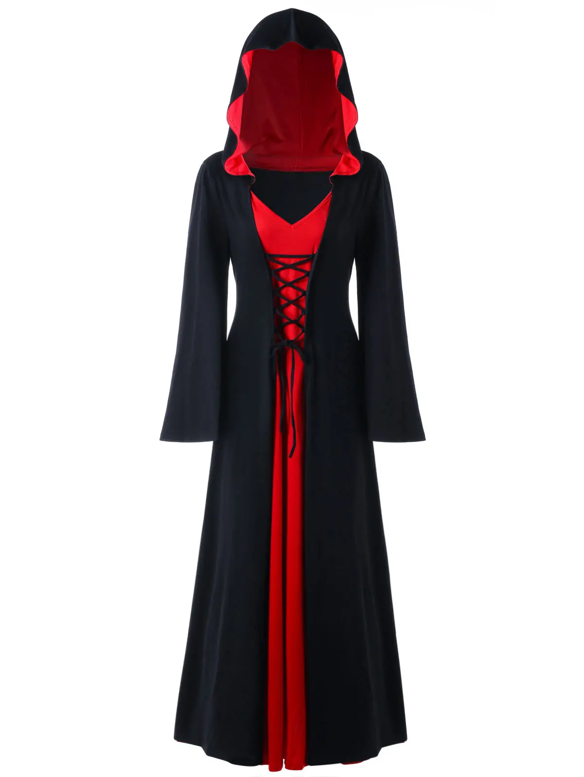 Wipalo Plus Size Hooded Lace Up Maxi 