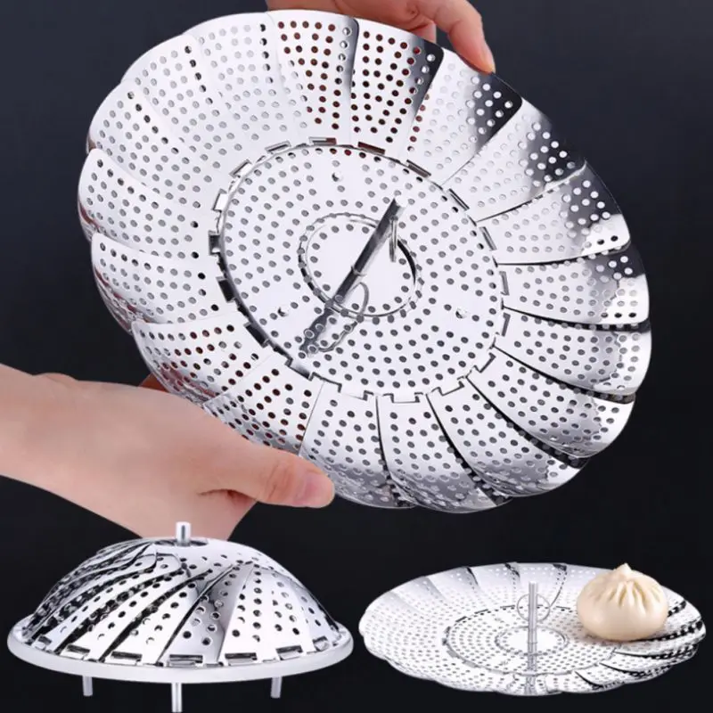 

Multifunctional Steamer Plate Stainless Steel Silver Magic Retractable folding Steaming fruit plate Disk