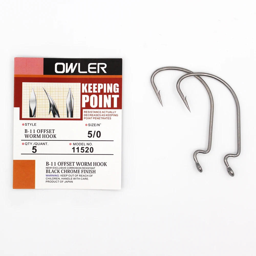 1 pack 5/0#-6# B-11 Offset Worm Hook Fishing Hook 9 Sizes Crank Worm Sharp Hook Fishhook Strength hook owner