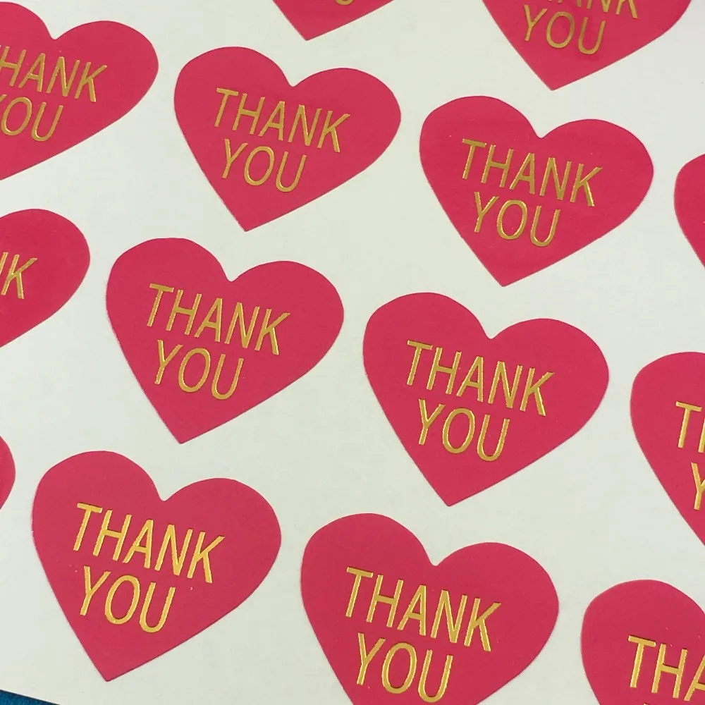 

60pcs/lot gold " Thank You"Hand Made With Love " Kawaii heart adhesive stickers For Gift Box Wrapping Paper Hand Sticker