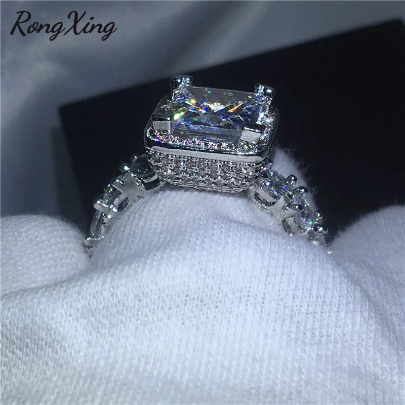 Обручальное кольцо RongXing серебристого цвета с квадратным цирконом обручальные