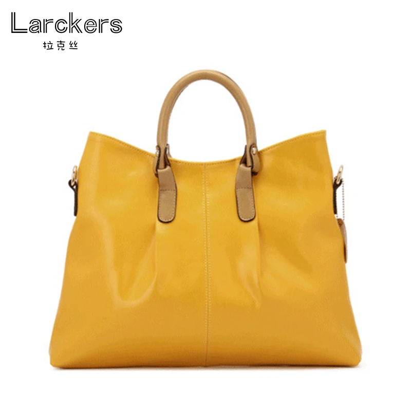 

Genuine leather women bag soft leather thin size solid light yellow women handbag handle cowhide patchwork fashion shoulder bag