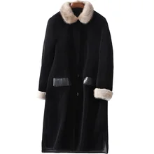 Норковый меховой воротник, шерстяная куртка, Осень-зима, женская одежда,, пальто из натурального меха, Корейская винтажная овечья шерсть, Abrigo Mujer ZT3194