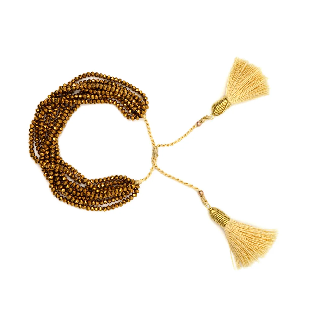 Crystal Beaded Tassel Bracelets for Women 5 Colors New Retro Fashion Pop Bohemia Stainless Steel Plated Beads Braclets Gift