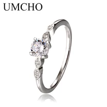 UMCHO Silver 925 Jewelry Luxury Bridal  Cubic Zirconia Rings For Women  Solitaire Engagement  Wedding Party Brand Fine Jewelry