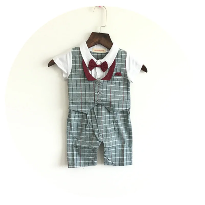 Baby Boys Rompers 2016 New Design Kids Clothes Gentleman Style One piece Cotton Baby Jumpsuit Short