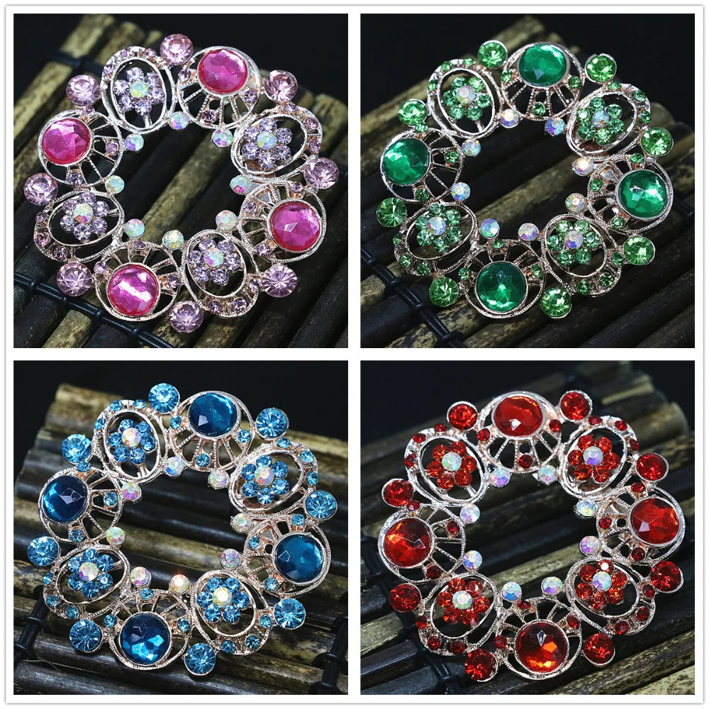 

Cute large round antique crystal rose gold-color brooches for women semi-precious gift fine jewelry U