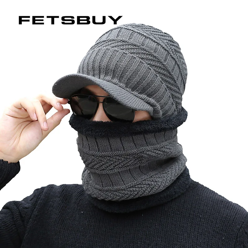 

FETSBUY Winter Knitted Hat Beanies Men Women Scarf Caps Mask Gorras Bonnet Warm Baggy Winter Hats For Men Skullies Beanies Hats