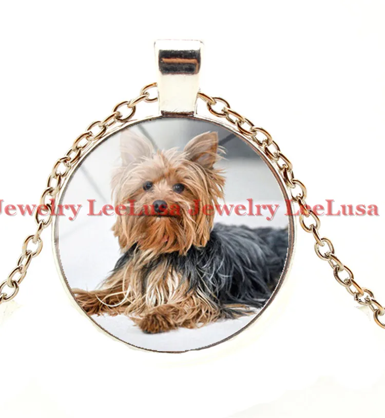 Yorkie necklace, Yorkshire Terrier cute dog pendant Glass Photo dog