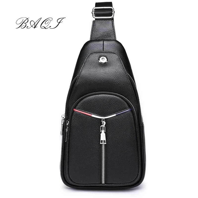 

BAQI Men's Crossbody Bag Chest Bag Men Messenger bag 2019 Fashion Designer Cow Leather Shoulder Bag Men Package Back pack Travel