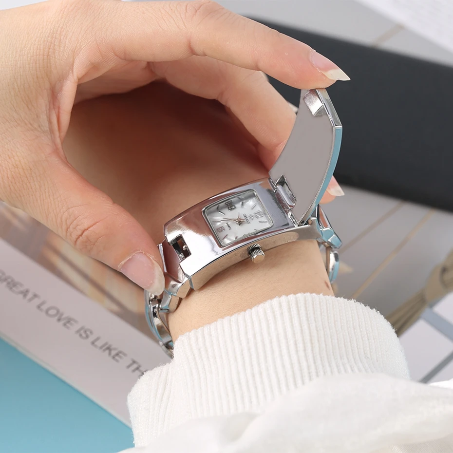 quadrado aleta capa relógio pulseira feminino relógio de ouro horloges vrouwen