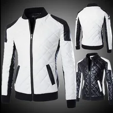 Для мужчин повседневная Argyle Лоскутные разноцветная с устойчивым каблуком тонкая куртка плюс размер Стенд воротник мотоцикл кожаная одежда певица костюмы пальто