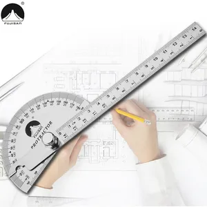 0-180 градусов угловая линейка круглая головка роторный транспортир 145 мм Регулируемый универсальный измерительный инструмент из нержавеющей стали - изображение