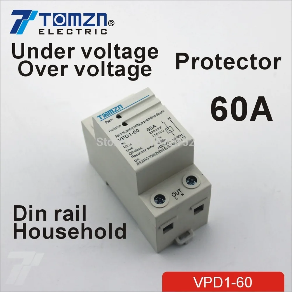 

60A 230V Din rail automatic recovery reconnect over voltage and under voltage protective device protector protection relay