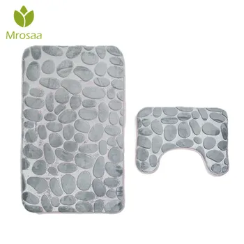 

Mrosaa 2Pcs 3D Stone Memory Foam Bath Mats Set Anti-slip Floor Mat Absorbent Polyester Flannel Fiber Surface Bathroom Toilet Rug