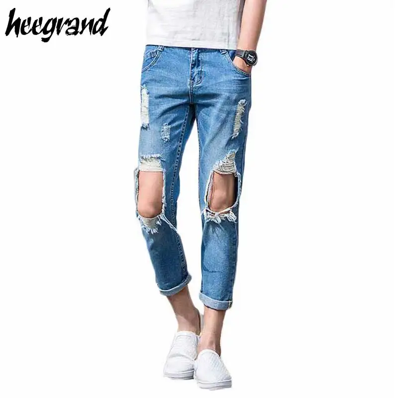 Buy Men Distressed Jeans 2016 New Summer Style Men's Ankle length Distressed