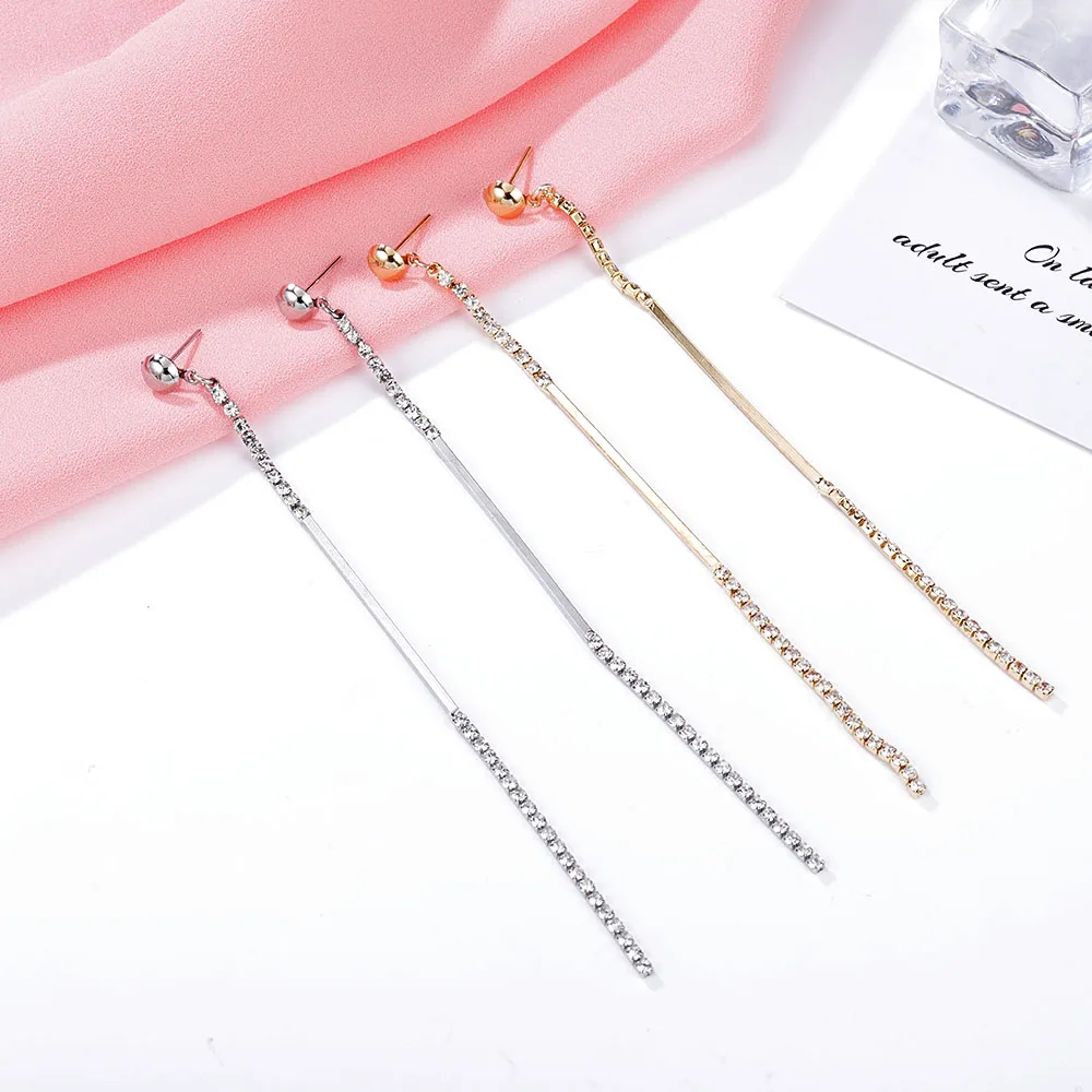 

HanCheng silver/gold Chain Earrings Dangle Hanging Rhinestone Earrings Long Earrings Drop Earrings For Women Jewelry brincos