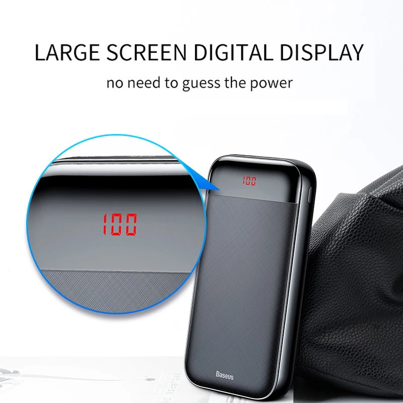 Baseus 20000mAh Power Bank With LCD 3 Input Output USB C PD Fast Charging Powerbank Protable External Battery Charger For Phones