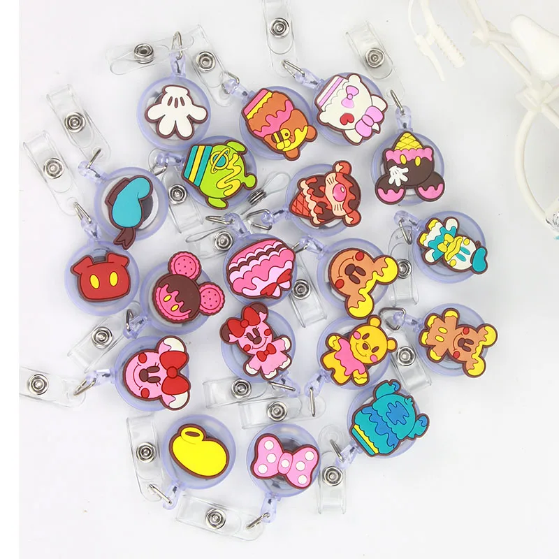 

50pcs/lot Ice Cream Cartoon Character Nurse Retractable Badge Reel Pull ID Card Badge Holder Belt Clip Hospital School Office
