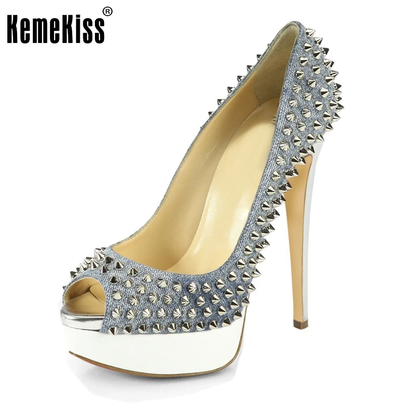 

Women High Heel Shoes Brand Quality Platform Peep Open Toe Pumps Lady Fashion Sexy Gladiator Rivets Shoes Women Size 35-46 B072