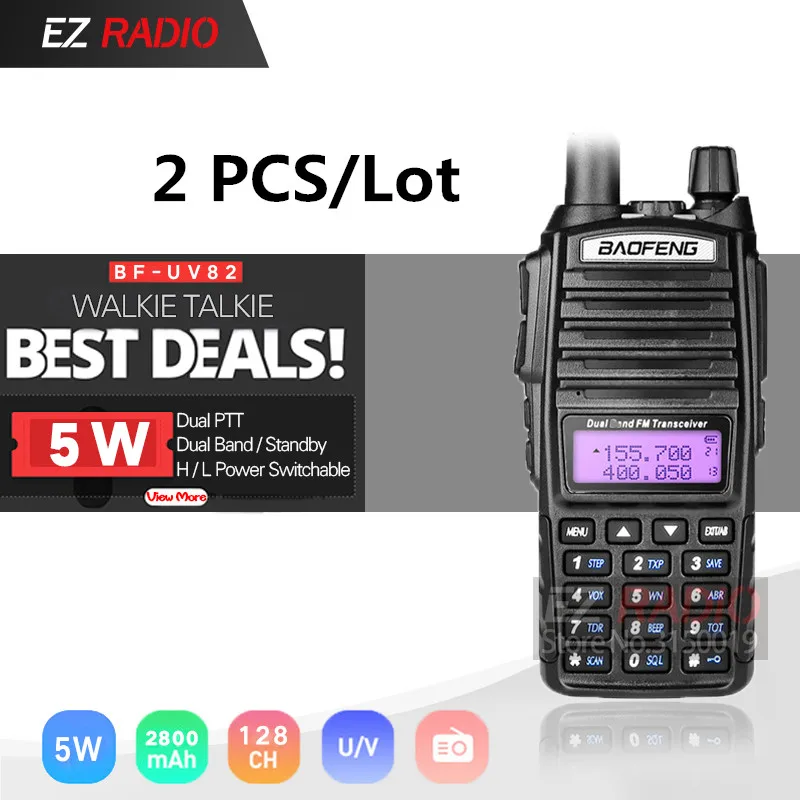 

2pcs/lot BaoFeng UV-82 Handheld Walkie Talkie Dual Band 5W Two Way Radio Dual PTT Bofung UV 82 Ham Radio for Hunting
