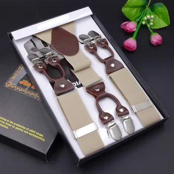 

2017624 115 cm six climp clips jacquard plaid weave WEBBING MEN suspenders