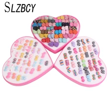 Slzbcy 36 пар/компл. милые Для женщин красочные геометрические акриловые ребенка маленькие серьги-гвоздики комплекты для детей с принтом «сердечки» для маленькой девочки ухо, серьги, ювелирное изделие, подарок