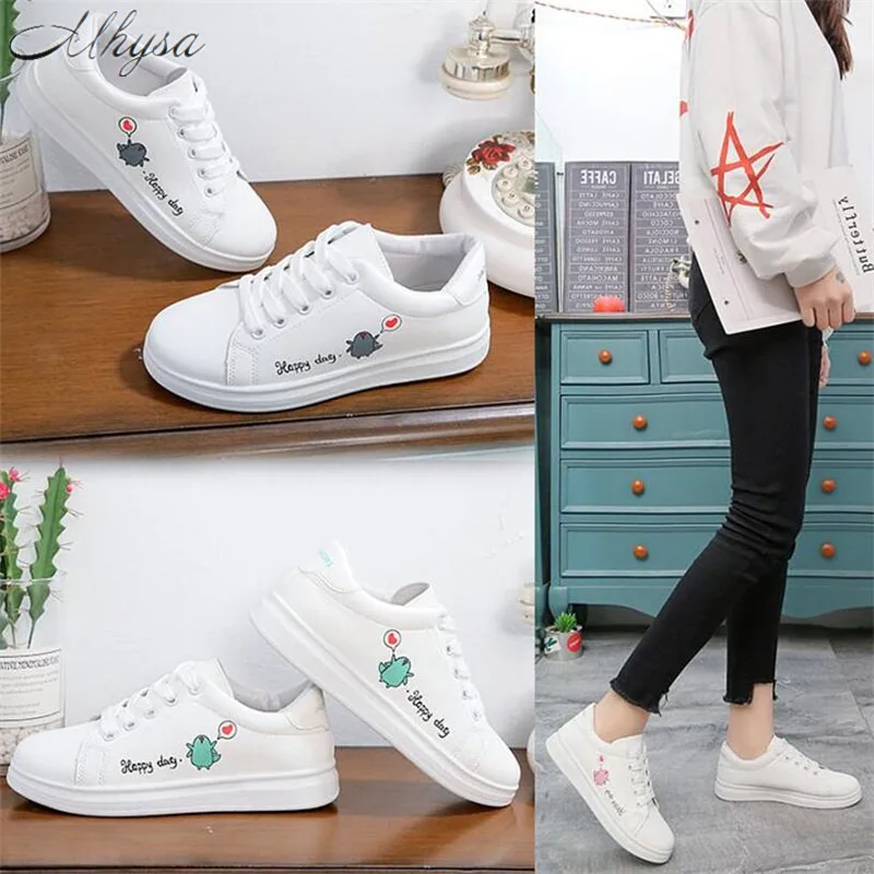 

Mhysa 2019 Women Sneakers Fashion totem Breathble Vulcanized Shoes Pu leather Platform Lace up Casual White Tenis Feminino T730