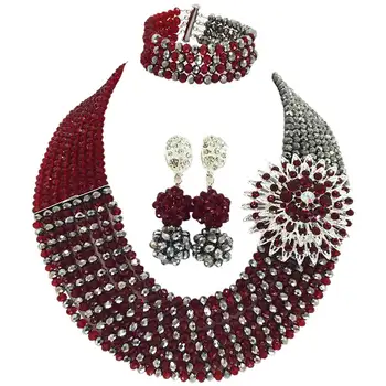 

Fashion Wine and Silver African Jewelry Set Nigerian Wedding Necklace Crystal Jewelry Sets 8JBK10