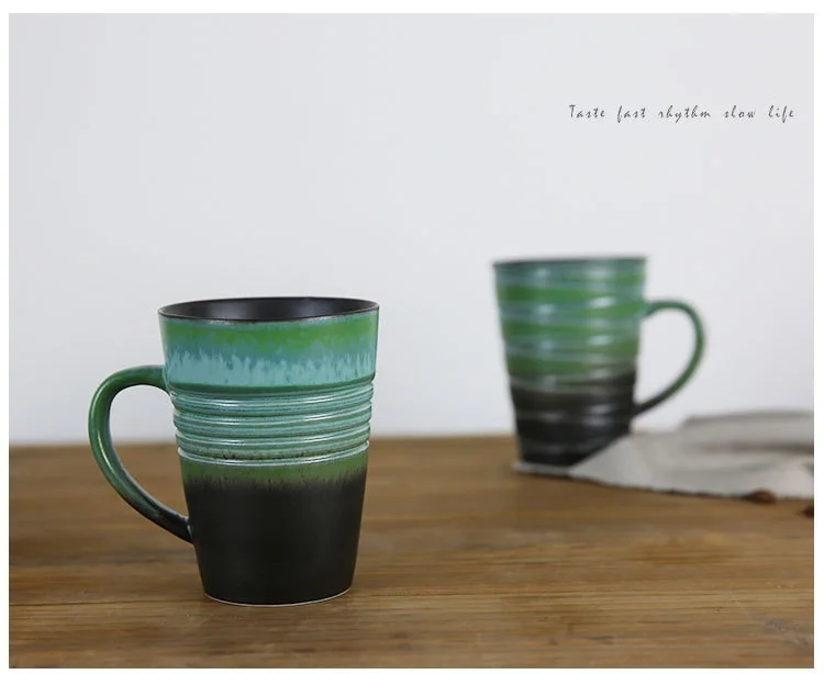 8 HIBOUR  Ceramic Tea Mug Originality Mug Gift  Stripe Mugs Hand-plating with Handgrip Ceramic Breakfast Milk Coffee Cups 300mL