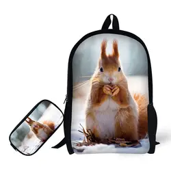 3D животного Squirre печати детей рюкзак + пенал для средней школы Рюкзаки для учащихся начальной школы подростков Mochila