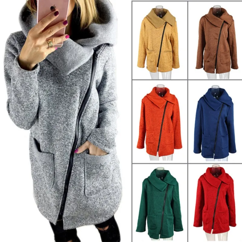

Women Autumn Winter Clothes Warm Fleece Jacket Slant Zipper Collared Coat Lady Clothing Female Jacket plus size