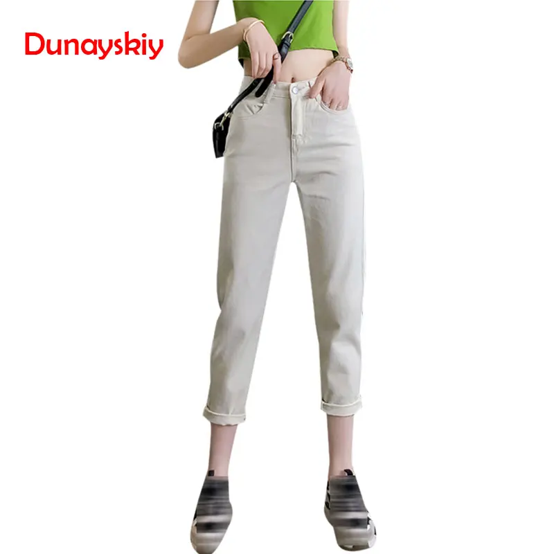 100%cotton White Jeans For Women High Waist Harem Mom Jeans Spring 2019