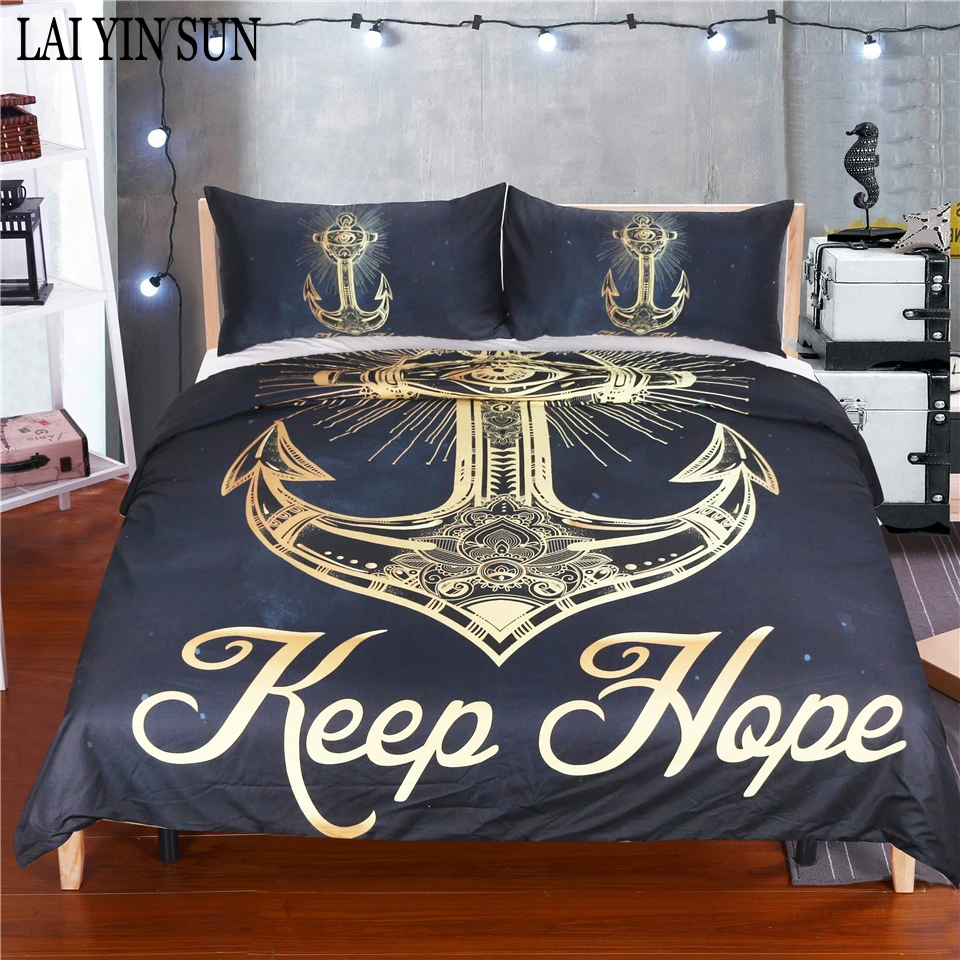 Lai Yin Sun ship's anchor Bedding Set Queen Size Dreamcatcher Feathers Duvet Cover Bohemian Printed Bed Cover 3 Pcs