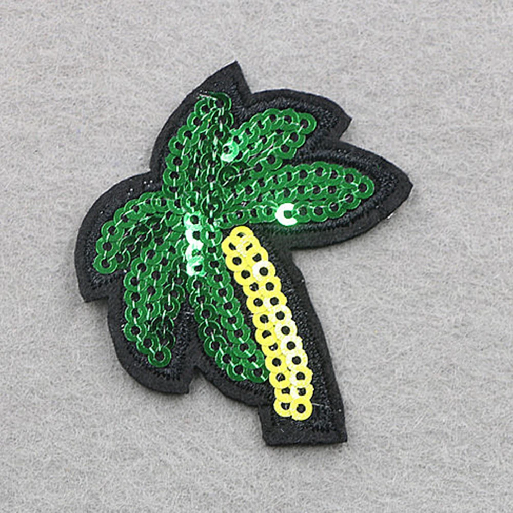 

Fabric Embroidery Appliques Patches DIY Scrapbooking Craft Green Coconut Tree Sequins 5cm(2") x 4.4cm(1 6/8"), 1 Piece