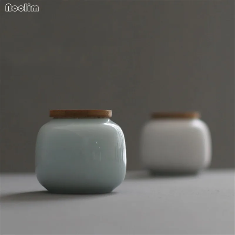NOOLIM китайский чайный Caddy с деревянной крышкой, маленький контейнер для сырой керамики, контейнер для пуэр, маленькие чайные комоды для хранения чая
