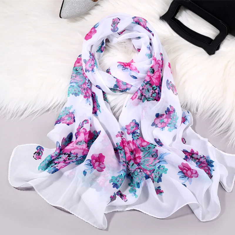 Women Faux Silk Scarf Large Satin Bufanda Mujer Floral Hair Scarves Fashion Pattern Wrap Shawl