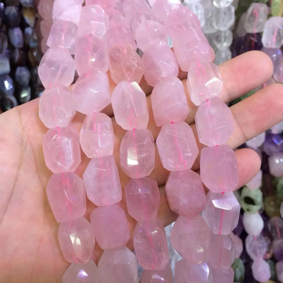 oval faceted natural rose quartz beads natural gemstone beads DIY loose