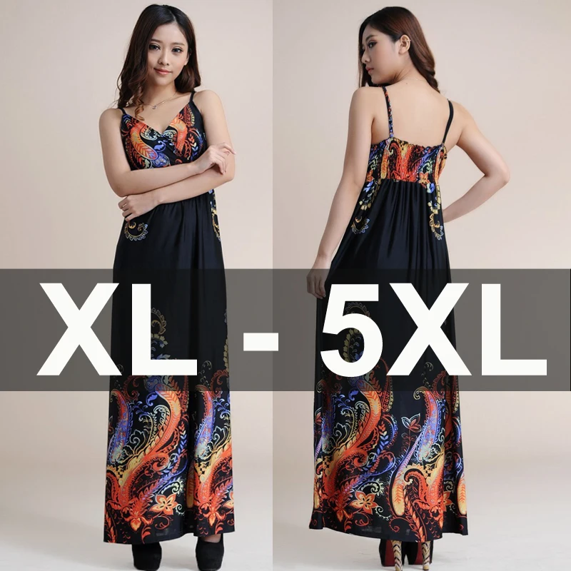 

2015 Summer Style 6XL Plus Size Women V-Neck Backless Print Phoenix Long Maxi Dress XXXL XXXXL 5XL Sexy Bohemian Beach Dress