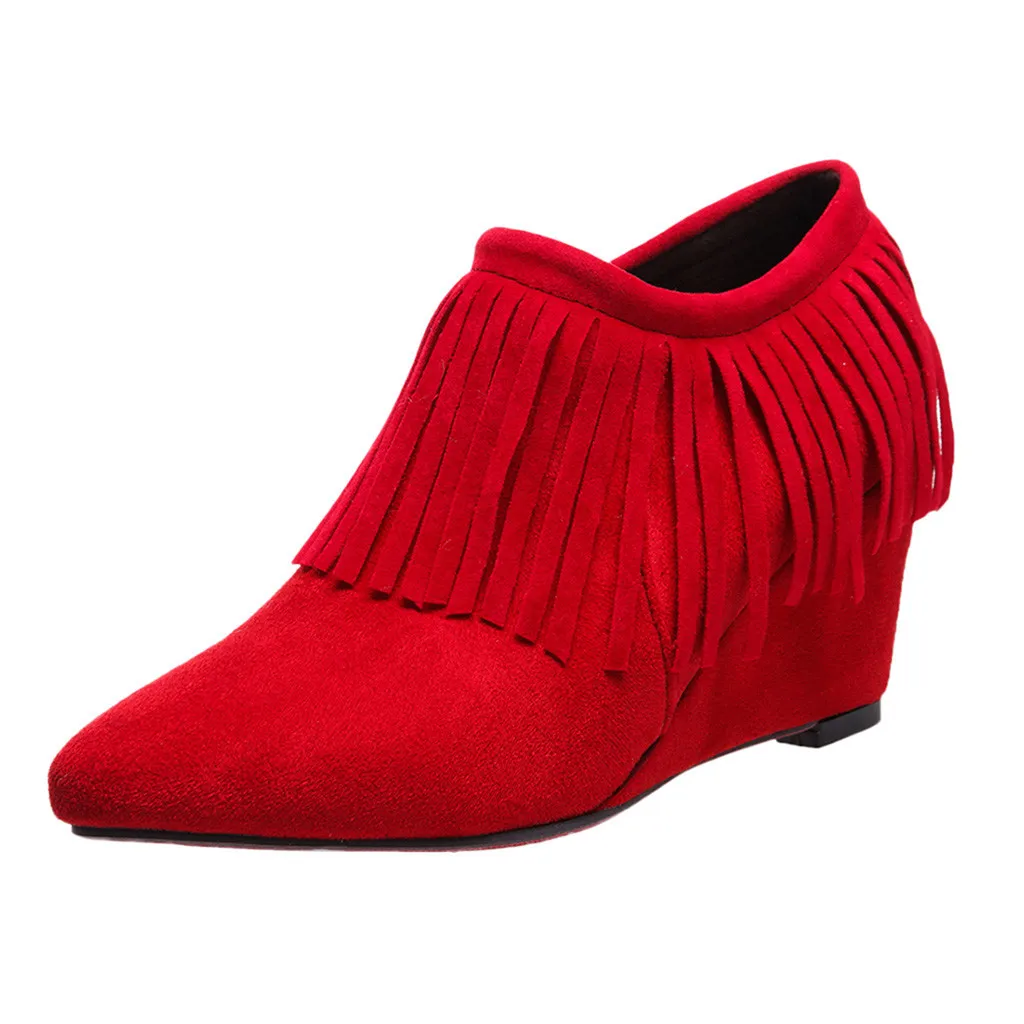 

SAGACE Women's Wedges High Heel Boots Tassel Ankle Boots Suede Side Zipper Boots Single Boots Comfortable New Listing 2019