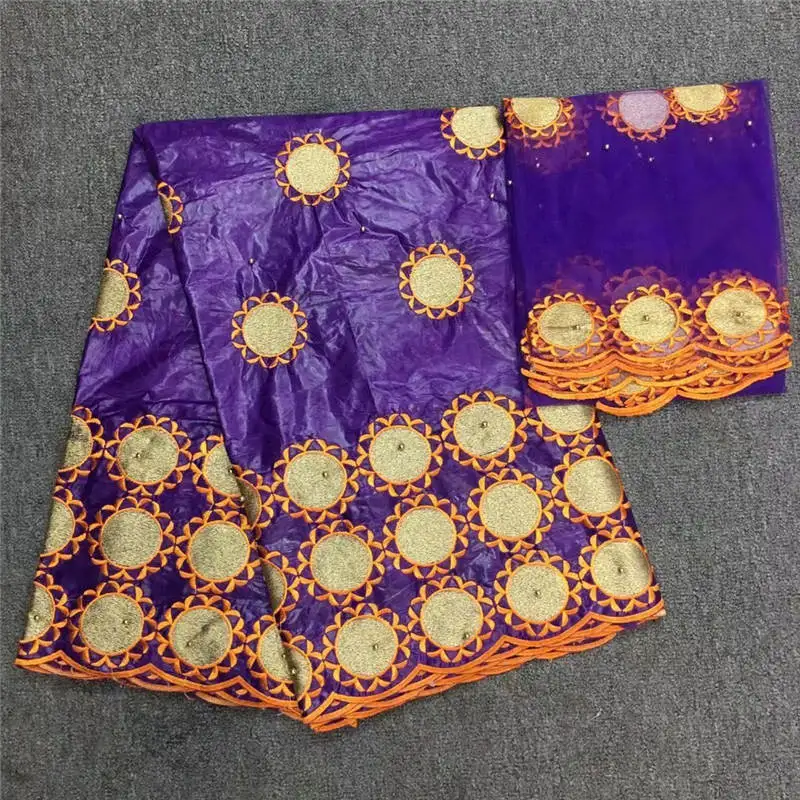 

HL!Free shipping (5+2 yards/set) High quality African bazin lace fabric with wonderful embroidery plus French lace ! P41490