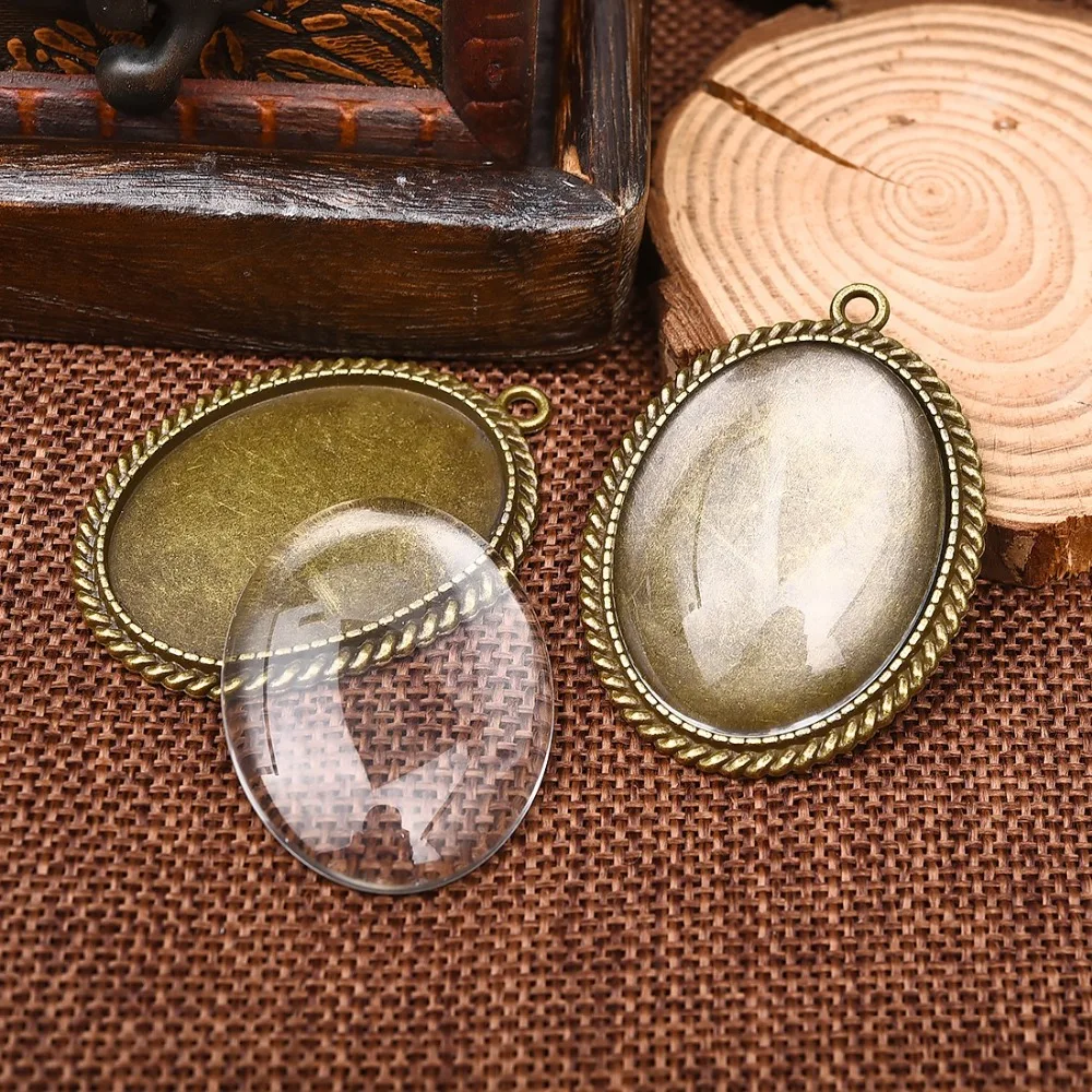 Zinc Alloy Pendant Cabochon Setting 30x40mm Flat Oval Bezel Antique Bronze Cameo Gem Base (3)