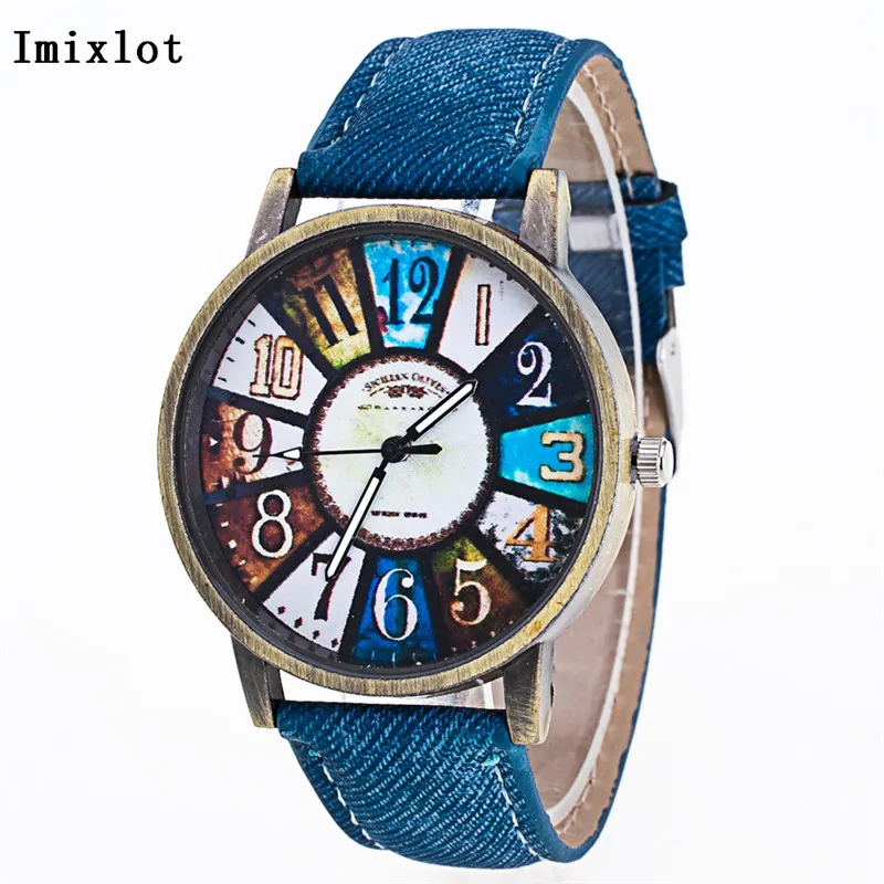 Imixlot Creative Pattern Simple Digital Watch Denim Canvas Strap Quartz Watches Women Student Dress Wristwatch Fashion Gift | Наручные