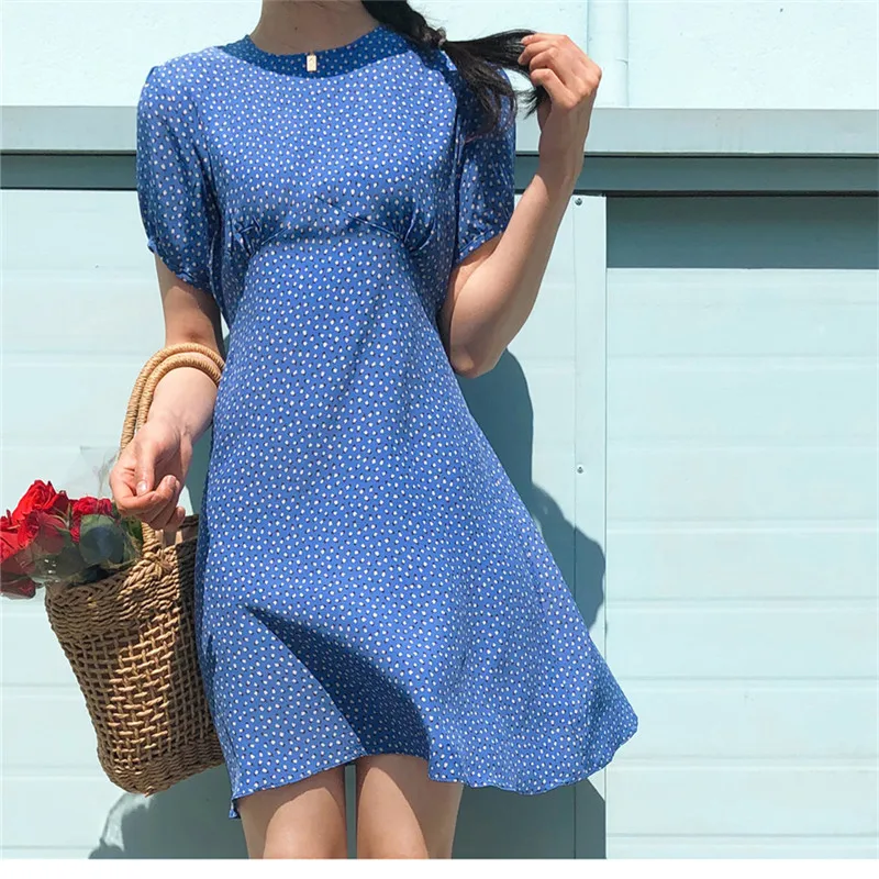 

Plus size New Summer Dress Girls Boho Party Chiffon Female Vintage Dress Blue red Print Short Sleeve Women Dresses Robe Vestido